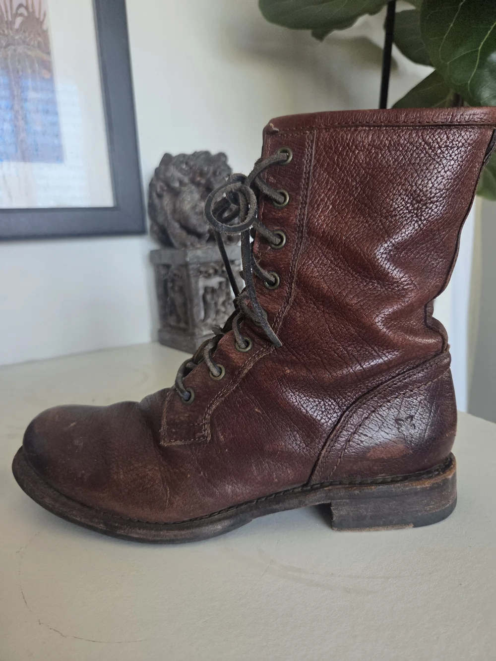 Vintage Frye Dark Brown Leather Lace-Up Veronica Combat Boots
